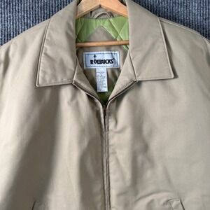 Vintage Roebucks Jacket Mens XL Tan Full Zip Quilted Lined Harrington Coat